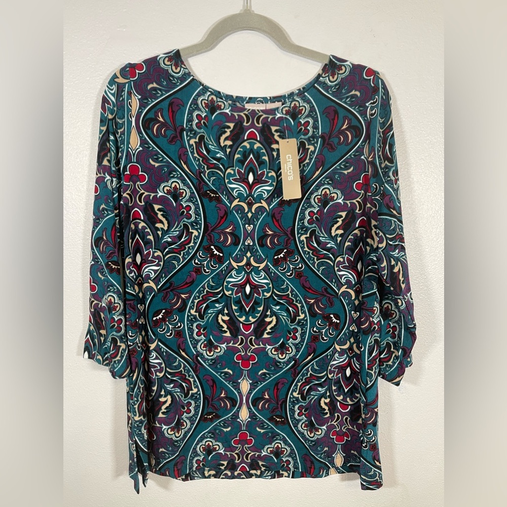 NWT Chico’s Travelers Imperial Paisley Tunic 3/4 Sleeve Size 2